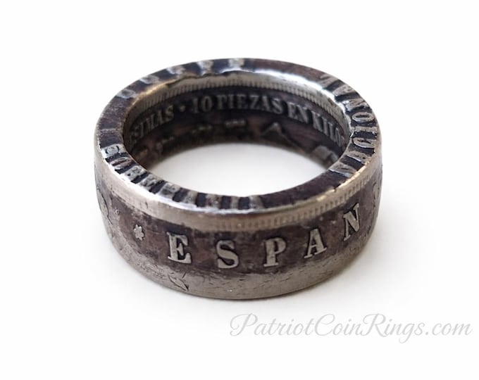 1870 Spain's Espana 5 Pesetas Coin Ring!  90% Pure Silver!  Nice weight (Sized from US 6-20).  Spanish Heritage Ring, Provisional Government