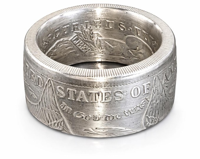 1878-1921 US Morgan Silver Dollar Coin Ring.  Sizes 5-25 "Comfort Fit" (heavy ring, wide band, men's wedding band, anniversary, biker ring)