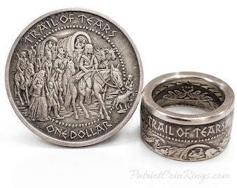 Extremely RARE 2010 SHAWNEE TRIBE "Trail Of Tears" 1oz Silver Proof Coin converted into a beautiful Ring!  Trail of Tears Heritage Coin Ring