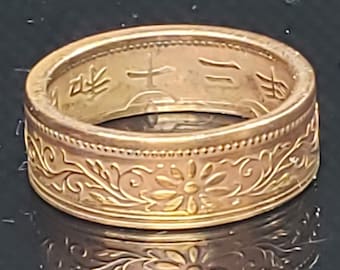 6mm Coin Ring (Bronze & Transparent Candy Gold) Japan paulownia 1 sen 1916~1938 random (US Size 3-16) ladies coin ring, japanese floral