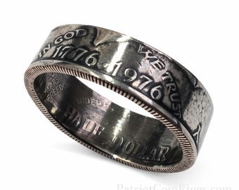 1776-1976 Bicentennial Silver Half Dollar Coin Ring w/ Antiqued Patina Finish | Double Sided |  Comfort Fit | Unique Wedding Band | Gothic