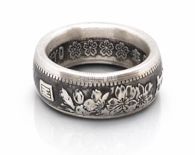 Japan 1964 1000 Yen .925 Silver Coin Ring (Shown in 9mm Thin Cut Domed) - wedding band / engagement ring / Japanese Art / antique jewelry
