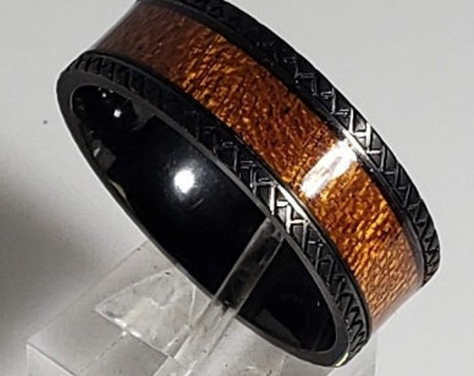 8mm Real Hawaiian KOA Wood Inlay over Braided Style Black Titanium Sides & Comfort Fit, Men's Wedding Band (US SIZE 7-15)