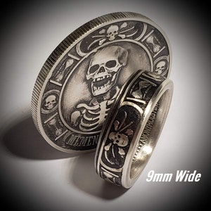 THIN 9mm .9999 Pure Silver Memento Mori (Day of the Dead) Celebration Coin Ring.  Day of Remembrance for loved ones and to Cherish Life!