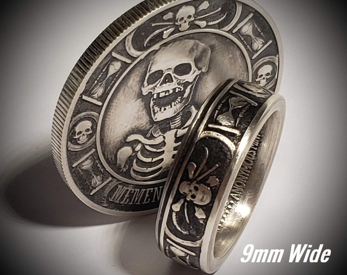 THIN 9mm .9999 Pure Silver Memento Mori (Day of the Dead) Celebration Coin Ring.  Day of Remembrance for loved ones and to Cherish Life!