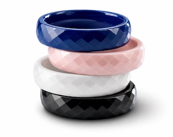 6mm or 8mm Faceted Ceramic Ring (in your color of Black, White, Pink, Blue)