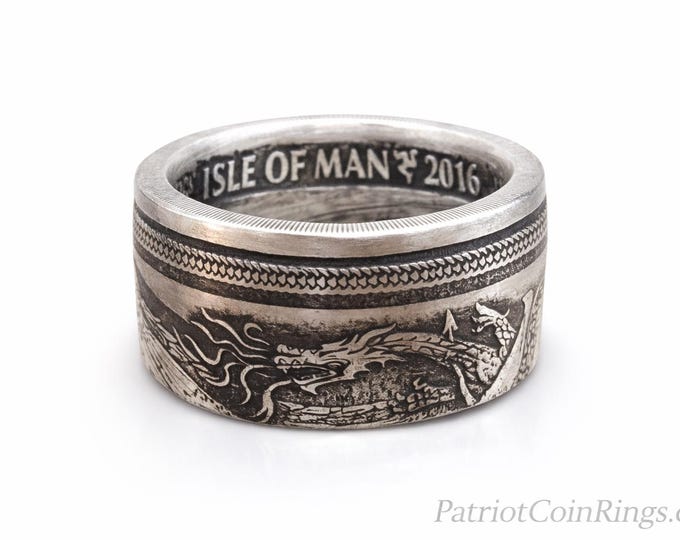 2016 Archangel Michael slaying the Beast!  (coin from Isle of Man) 1 Troy Ounce .999 Pure Fine Silver - Wedding Band US Ring Size 3-18