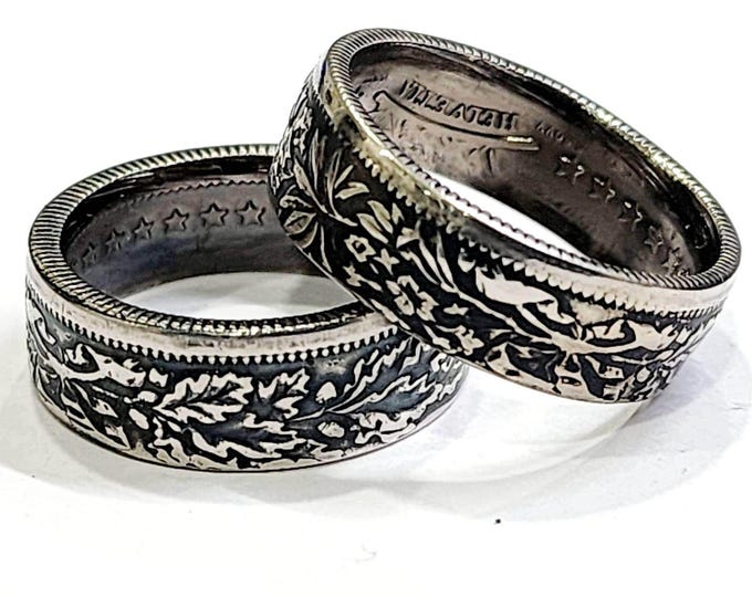 1968-2024 Switzerland 2 francs Coin Ring (Wedding, Anniversary, Floral Engagement Band, Swiss Coin Ring) US 4-12