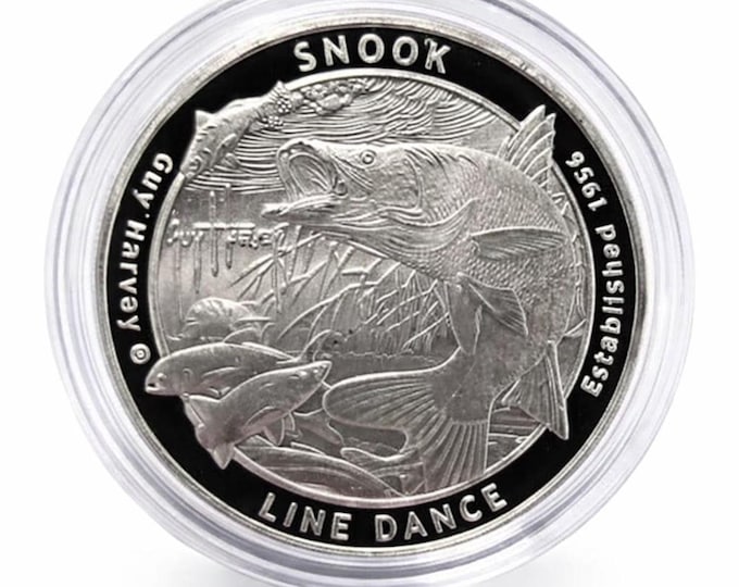 2016 Guy Harvey, Line Dance Snook Fishing Coin, 1 Troy Ounce, .999 Pure Fine Silver, Metal Plating Options Available.
