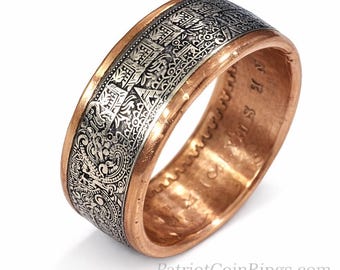 Aztec Mayan Calendar 9999 Solid Silver Coin Ring (Tonatiuh Sun Stone ~ Emperor Cuauhtémoc) 1/2oz Coin forged into a Ring Sizes 4-15