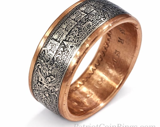 Aztec Mayan Calendar 9999 Solid Silver Coin Ring (Tonatiuh Sun Stone ~ Emperor Cuauhtémoc) 1/2oz Coin forged into a Ring Sizes 4-15