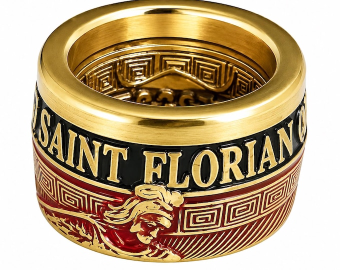 Fire Fighter St Florian Patron Saint converted challenge Coin Ring! Powder Coated Red & Brass or any other dept color option!