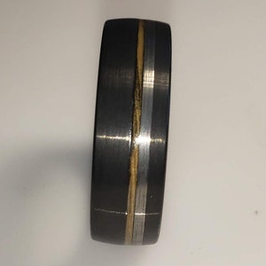 8mm Brushed Black Tungsten Carbide Band w/ Old No 7 Jack Daniels Whiskey Barrel Wood Inlay, Silver Trim & Authentic Deer Antler US Size 5-16 image 6