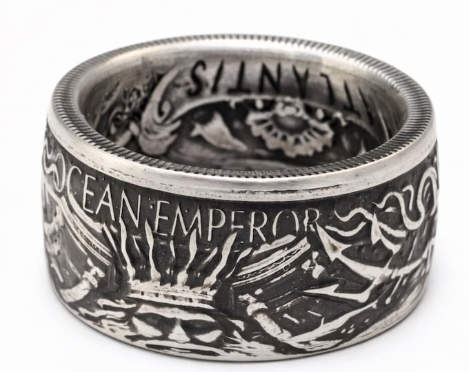 Atlantis Poseidon 1 oz Silver Round Bullion - Mythical Cities Series (.999 Pure) Coin "Hand Forged into a Coin Ring" (US Sizes 6-24)