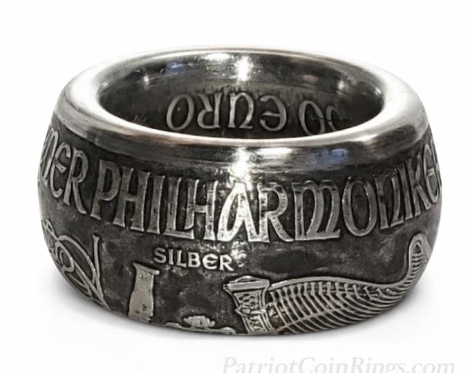 Vienna Philharmonic silver round 1 Troy Ounce converted to a Coin Ring!!! German state REPUBLIK ÖSTERREICH (Austria) Coin Ring