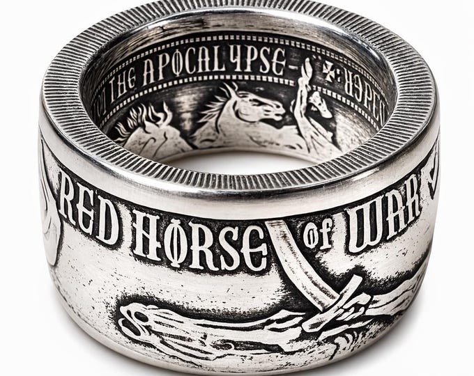 RARE LIMITED EDITION:  "Red Horse Of War" from The Four Horsemen of the Apocalypse Series .999 Solid Silver Coin Ring (1oz Ounce Silver)