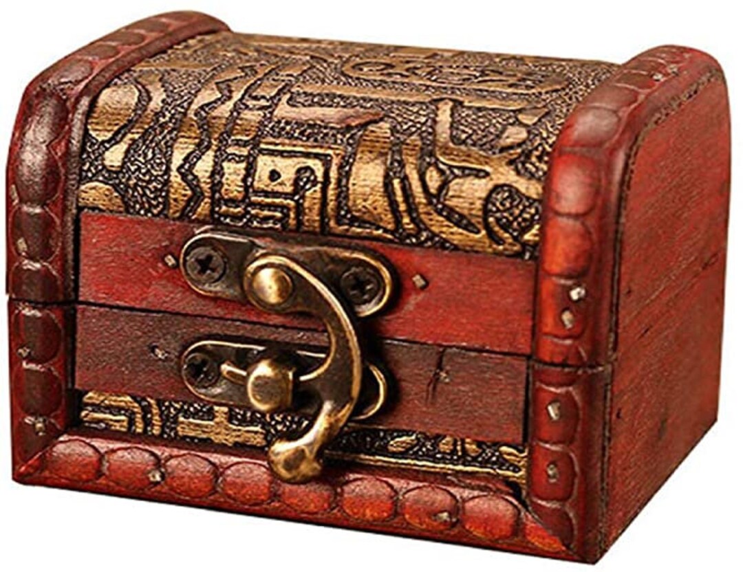 Small Wooden Treasure Chest W/ Ornate and Antique Style Finish for