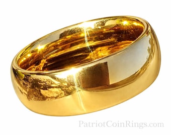 8MM Tungsten Carbide 18K Yellow Gold Classic Dome w/ Comfort Fit Ring Size 4 to 15 ( Mens & Womens Engagement Wedding Band )
