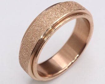 6mm Sandblasted Rose Gold Spinner Men or Women Fashion Band (minimalist, engagement, anniversary, promise ring, wedding ring) US Sizes 6-15