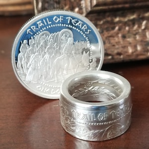 Very RARE 2010 SHAWNEE TRIBE Trail Of Tears 1oz Silver Proof Coin converted into a beautiful Ring image 1