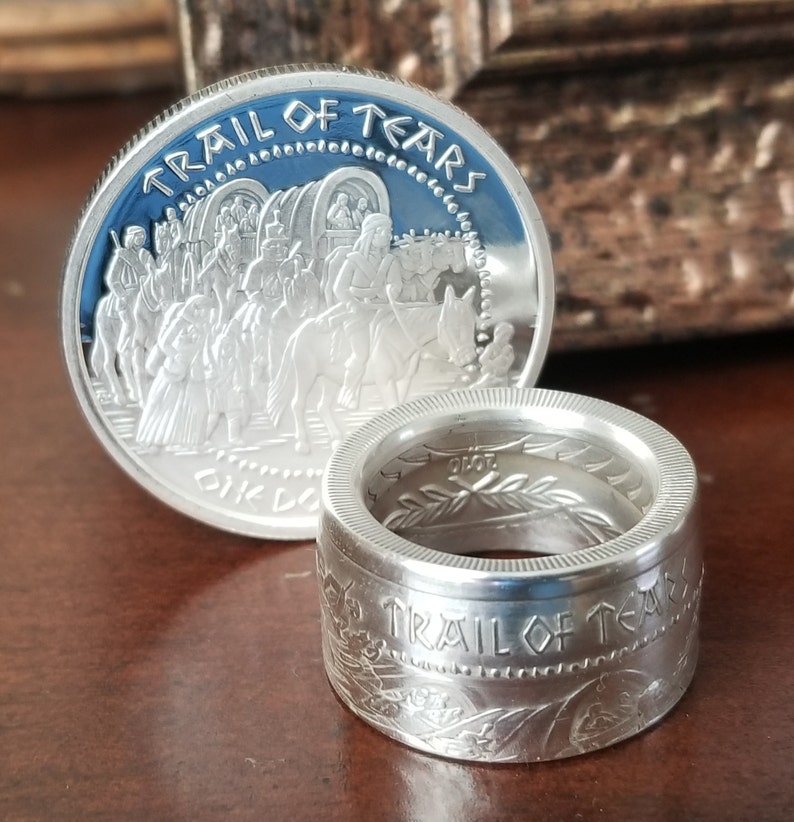 Very RARE 2010 SHAWNEE TRIBE Trail Of Tears 1oz Silver Proof Coin converted into a beautiful Ring image 1