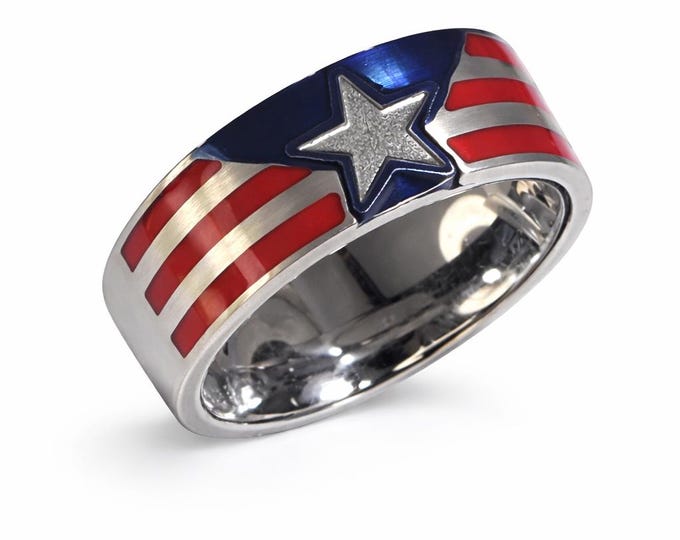 8mm True American MAGA Patriot Handcrafted Ring hand-crafted in Tungsten (Proceeds benefit Disabled Vets!)  Trump2024 USA (US Sizes 5-15)