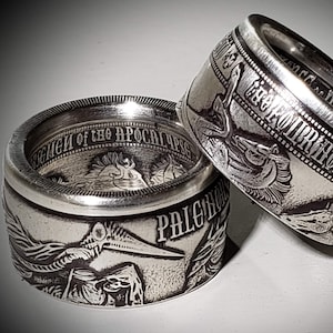 LIMITED EDITION: &quot;Pale Horse Of Death&quot; from The Four Horseman Of The Apocalypse Series .999 Solid Silver Coin Ring (1oz Ounce Silver)