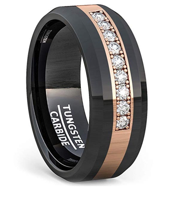 Reg. 599.95 8mm Polished Tungsten Ring Rose Gold Inlay w/ Cubic ...