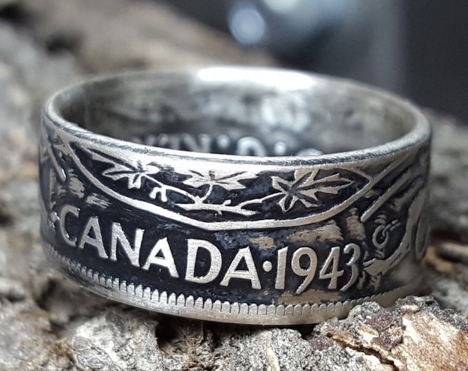 RANDOM 1937–1968 Silver Half Dollar Coin Ring - Canadian 50 Cent  (casual wear, wedding ring, gothic, monarchy, french, english)