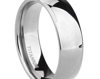 100% Silver Titanium 2mm | 4mm | 6mm | 8mm Comfort Fit Polished Dome Style Wedding Band (Mens & Womens unisex, Engagement, Promise, Ring)