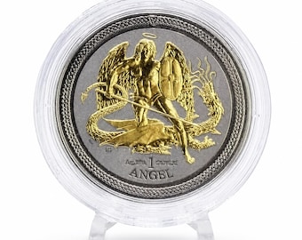 EXTREMELY RARE!!! (Only 2,000 ever made) 2016 Shade of Enigma 1 Troy Oz Silver Coin Bullion Black Ruthenium Plated w/ Real Gold Plated Angel