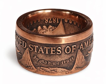 US Morgan Dollar Coin Ring (made from copper round) US Ring Sizes 5-23 (Hand Crafted, Finish Options, Gold Plating, Silver Plating and more)