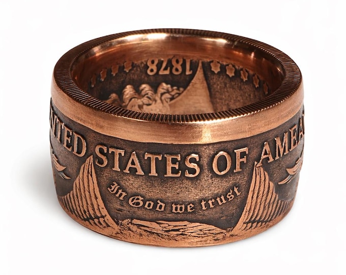 US Morgan Dollar Coin Ring (made from copper round) US Ring Sizes 5-23 (Hand Crafted, Finish Options, Gold Plating, Silver Plating and more)