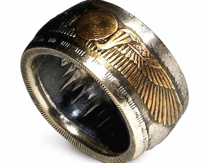 RARE 1955-56 Egyptian Sun God Ra 25 Qirsh Commemorative Piastres Coin Ring, 9.5-10mm wide, .720 Silver, Anniversary, Birthday, Heritage Ring
