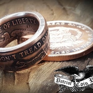 1754 Don&#39;t Tread On Me, The Price Of Liberty Handcrafted Straight Wall Copper Coin Ring | wedding band | engagement rings | jewelry | bands