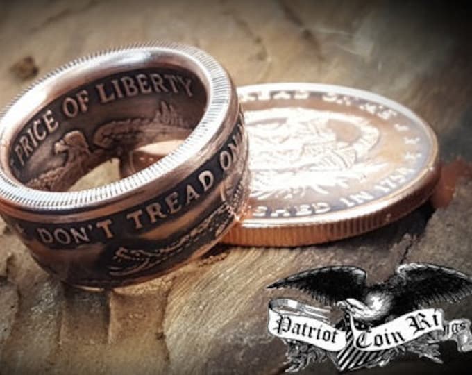 1754 Don't Tread On Me, The Price Of Liberty Handcrafted Straight Wall Copper Coin Ring | wedding band | engagement rings | jewelry | bands