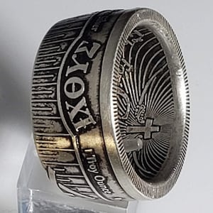 John 3:16  IXOYE Christian fish &quot;Coin Ring&quot; (Double Sided) Hand-Made from Rare 1 Troy Ounce Pure Silver coin! (Jesus - God - Lord - Church)