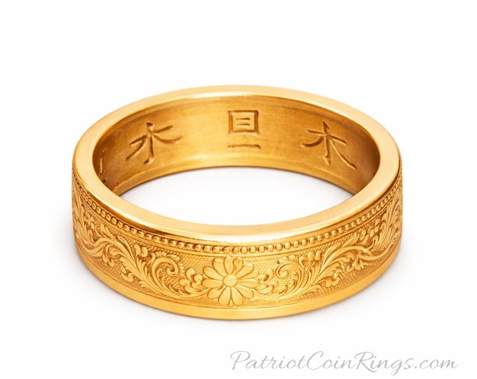 BEAUTIFUL 1916~1938 Floral Coin Rings Size 3-16 - Japan paulownia 1 sen (bronze) (Hand-forged from a real coin - you choose the color)