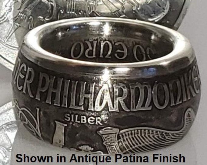 Vienna Philharmonic silver round 1 Troy Ounce converted to a Coin Ring!!! German state REPUBLIK ÖSTERREICH (Austria) Coin Ring