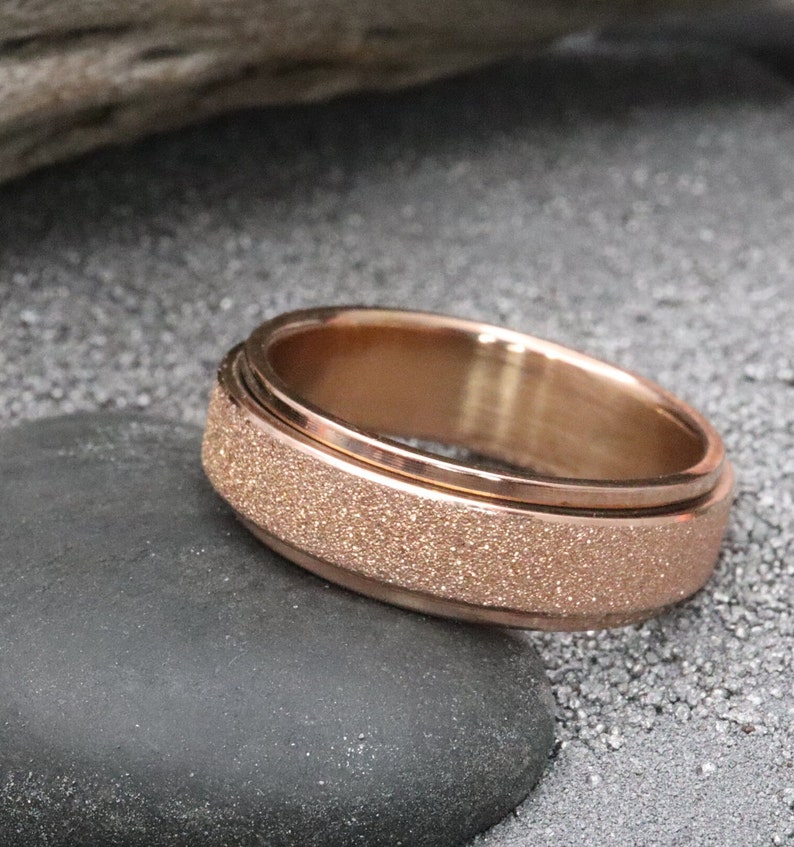 6mm Sandblasted Rose Gold Spinner Men or Women Fashion Band minimalist, engagement, anniversary, promise ring, wedding ring US Sizes 6-15 image 2