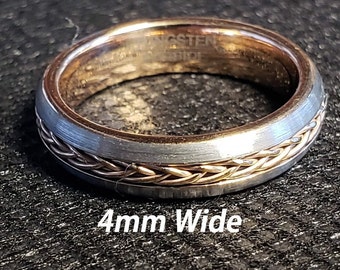 4mm Tungsten Carbide Band in Gun Metal Grey w/ Rose Gold Celtic Inspired Braided Rope Inlay & Rose Gold Inner Band - Comfort Fit - Size 4-10