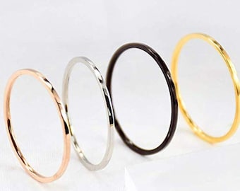 ALL FOUR (4) Stackable 1mm Stackable Rings for Women (Knuckle, Finger or Toe Rings in Rose Gold, Yellow Gold, Silver & Black) (Sizes 2-14)