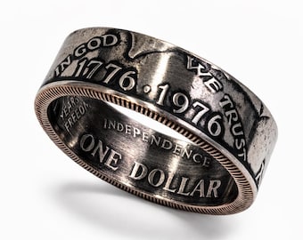 Half Dollar Coin Rings - 1776-1976 Bicentennial Silver Clad (Mirror Polish, Antiqued Patina or 24k Gold Plated)