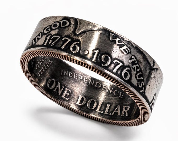 Half Dollar Coin Rings - 1776-1976 Bicentennial Silver Clad (Mirror Polish, Antiqued Patina or 24k Gold Plated)