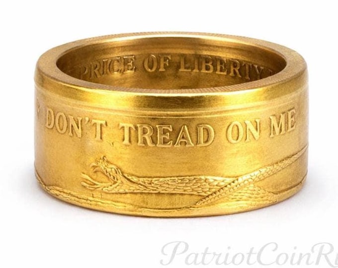 EXTREMELY RARE 1754 "Don't Tread on Me - Give me Liberty or Give me Death" Coin Ring (Available in many precious metal finishes) Size 8-20