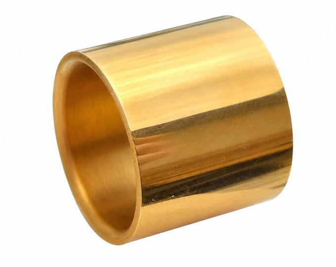 18K Gold Finish | 18mm Wide Stainless Steel Statement Ring | High Polish Flat Pipe Band | Unisex Wedding Band | Mirror Finish | Sizes 7-14