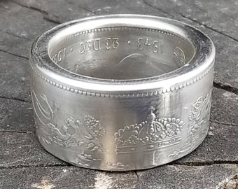 1993 Sweden 200 Kronor - Queen Silvia - 925 Sterling Silver Coin Ring (engagement, wedding, anniversary, birthday, sweedish coin rings)