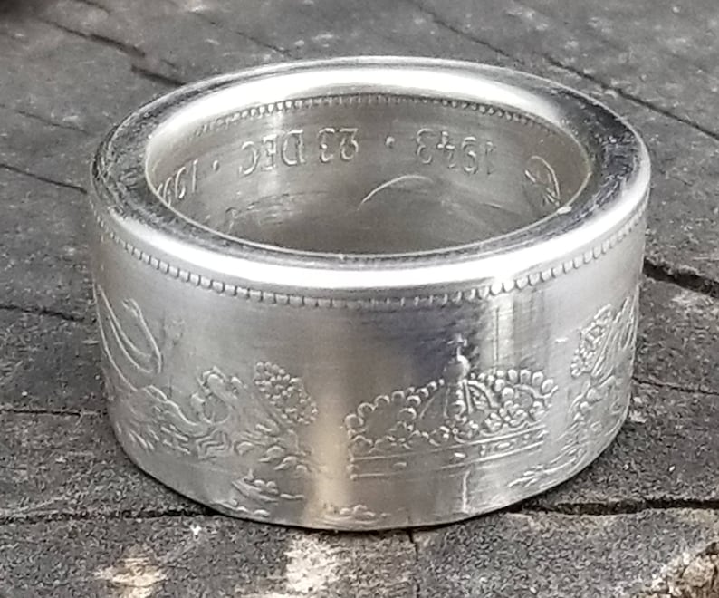 1993 Sweden 200 Kronor Queen Silvia 925 Sterling Silver Coin Ring engagement, wedding, anniversary, birthday, sweedish coin rings image 1