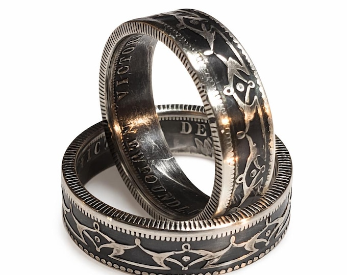 1874 Silver Newfoundland Queen Victoria 50 Cent Half dollar Coin Ring (Very Rare - Only 80k minted) / Canada / Canadian 147 YEARS OLD!