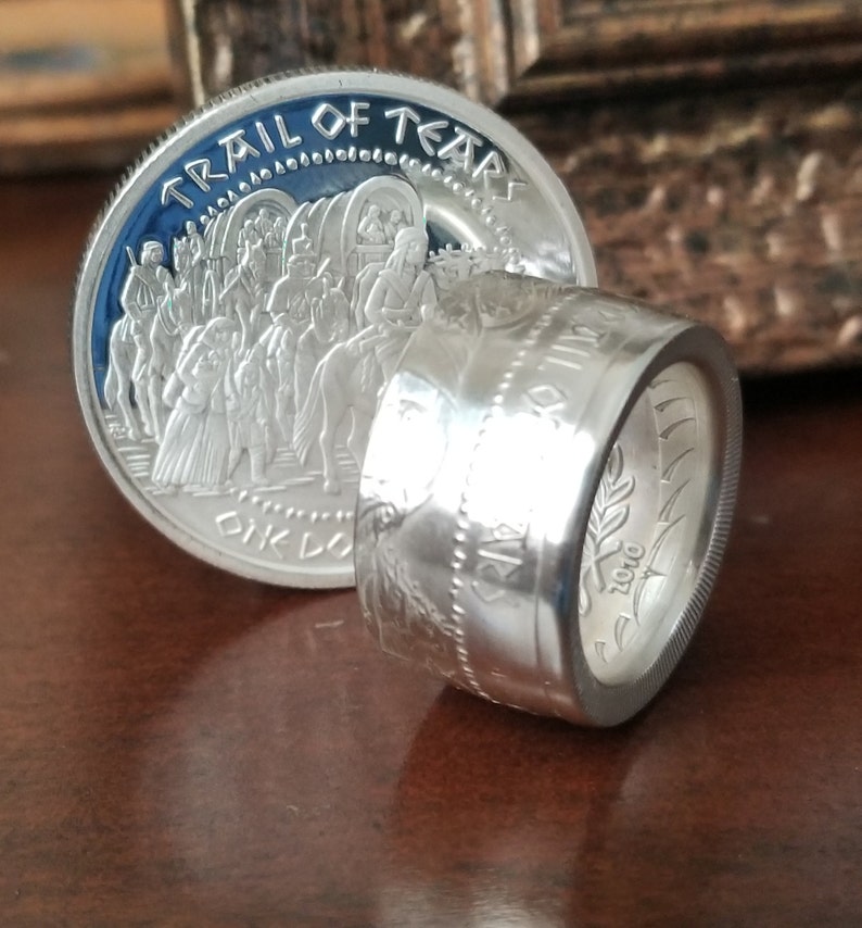 Very RARE 2010 SHAWNEE TRIBE Trail Of Tears 1oz Silver Proof Coin converted into a beautiful Ring image 4